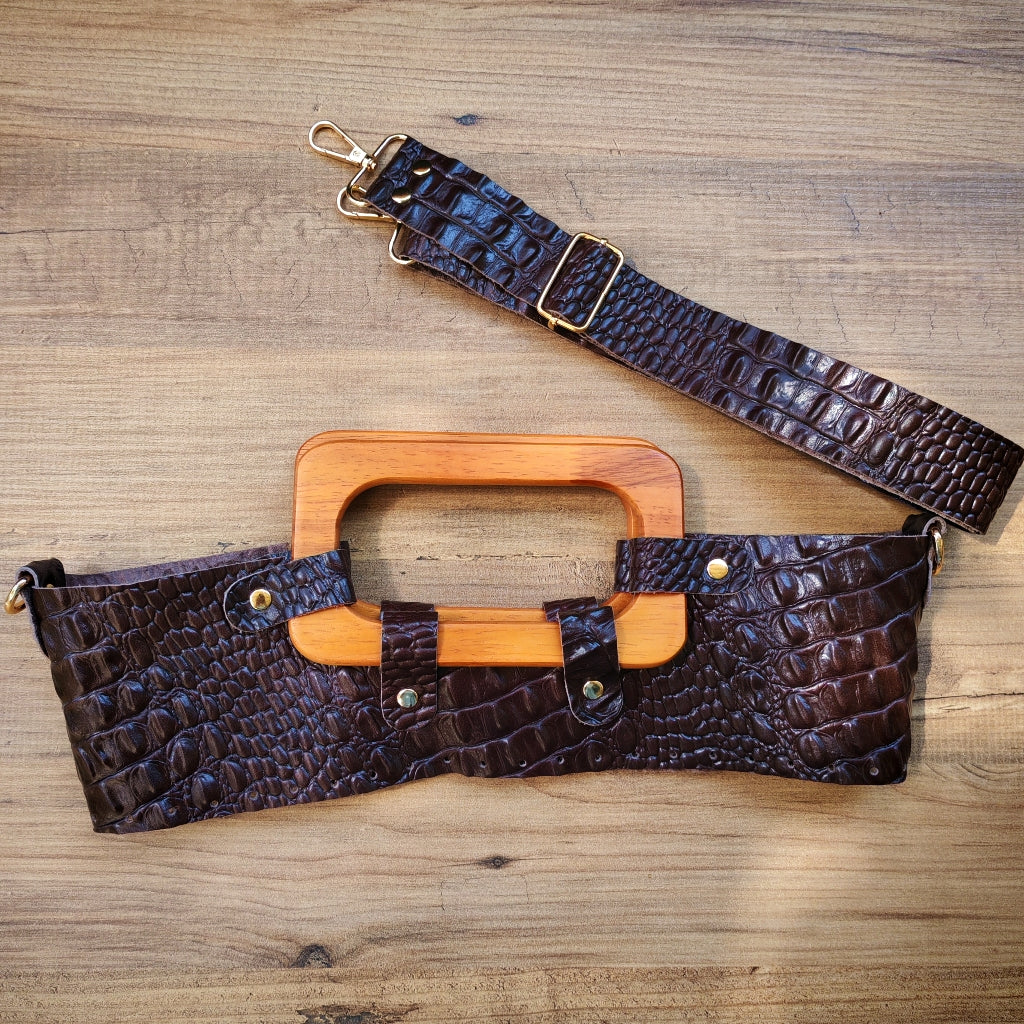 Hakiki Deri Ahşap Saplı Retro Çanta Kiti