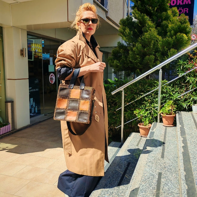 Kordon Dikişli Patchwork Deri Çanta