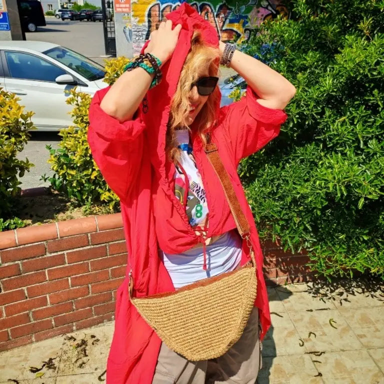 Deri Detaylı El Örgüsü FreeBag Çapraz Çanta